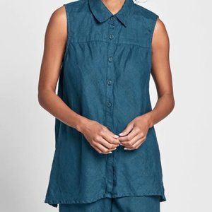 2 Pc FLAX Clothing SKYLINE BLOUSE/FLOODS PANTS 100% Linen ZIRCON Teal  NWT Set